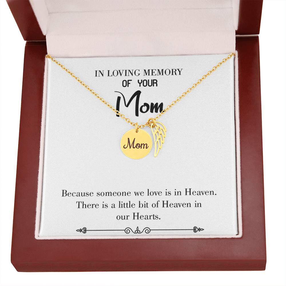 Heaven In Our Hearts White Mom Remembrance Necklace Angel Wing Charm, Stainless Steel 18-22'' Chain-Express Your Love Gifts