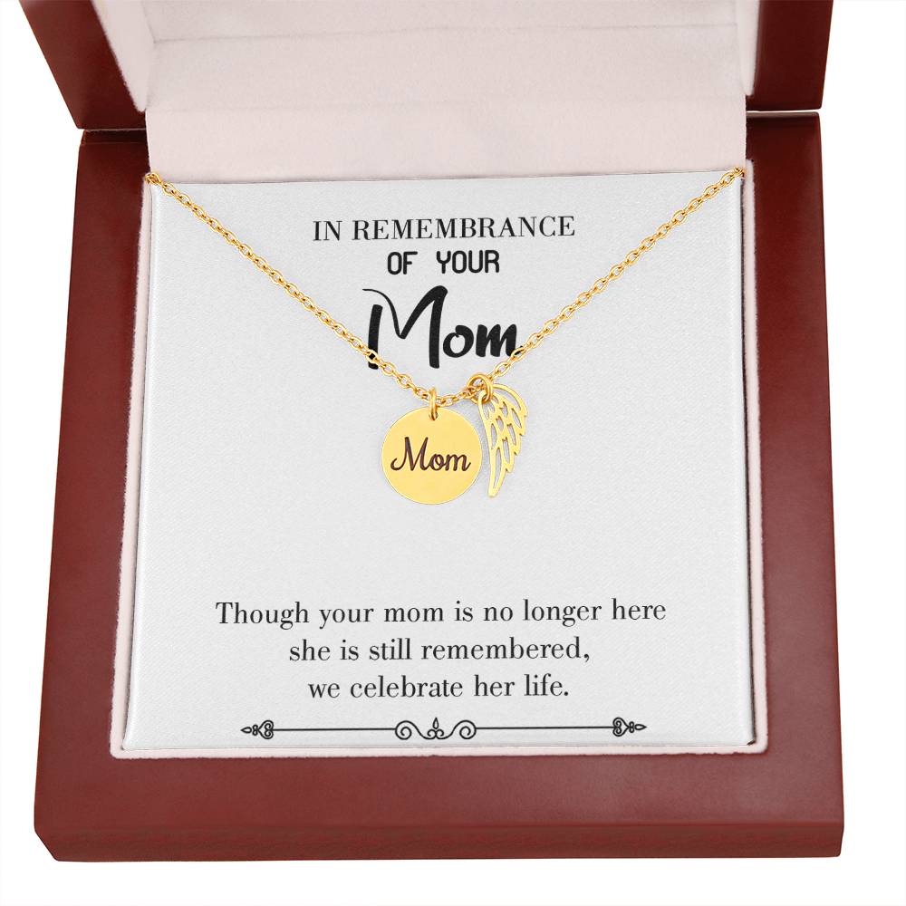 Mom No Longer Here White Mom Remembrance Necklace Angel Wing Charm, Stainless Steel 18-22'' Chain-Express Your Love Gifts