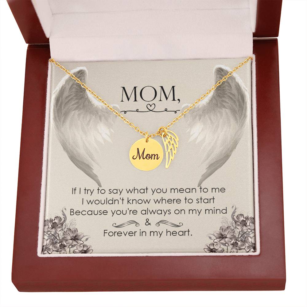 If I Try To Say Mom Remembrance Necklace Angel Wing Charm, Stainless Steel 18-22'' Chain-Express Your Love Gifts