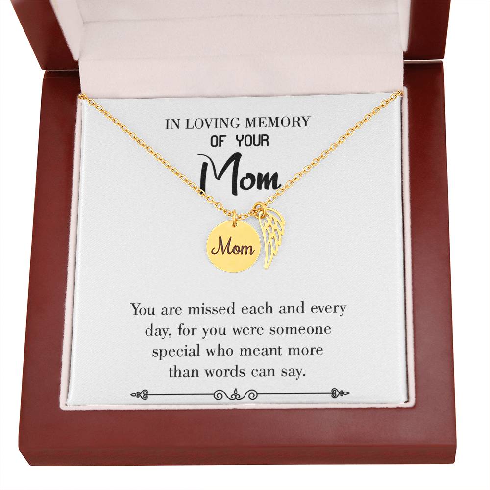 You Are Missed White Mom Remembrance Necklace Angel Wing Charm, Stainless Steel 18-22'' Chain-Express Your Love Gifts