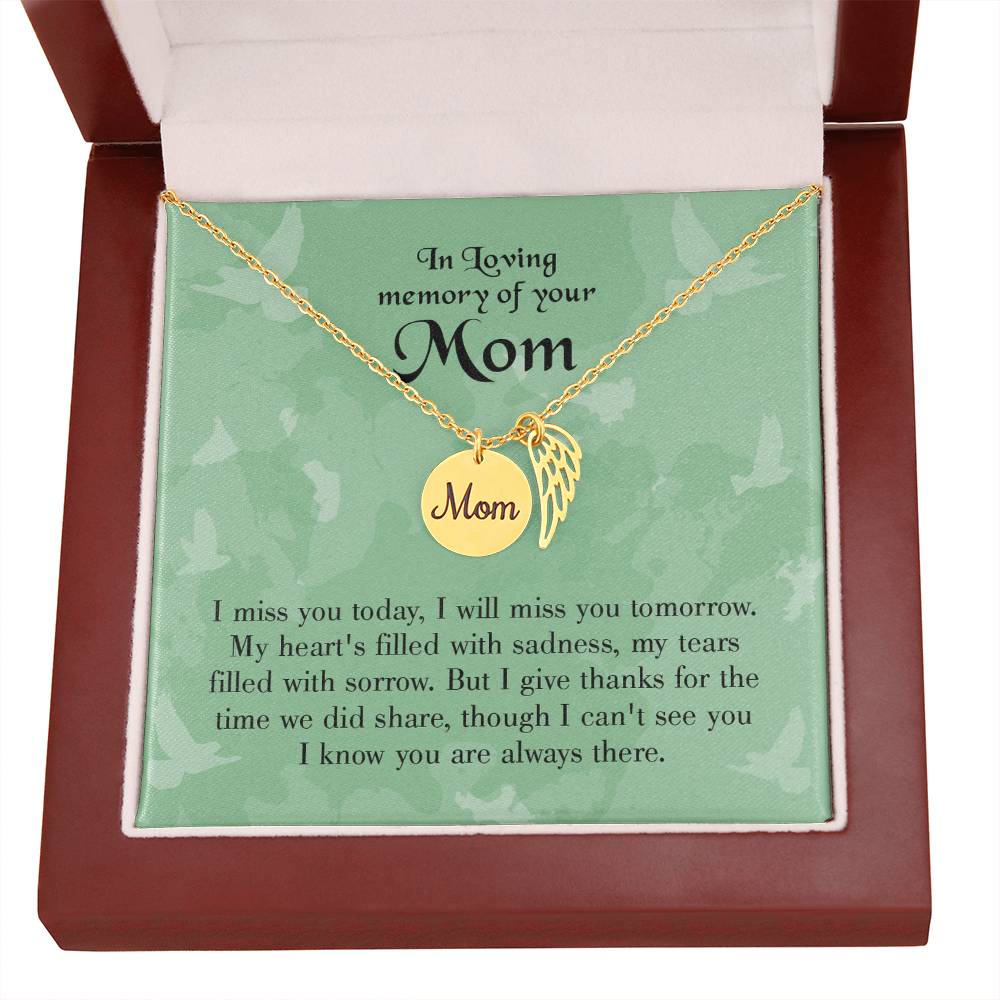 Miss You Today Mom Remembrance Necklace Angel Wing Charm, Stainless Steel 18-22'' Chain-Express Your Love Gifts