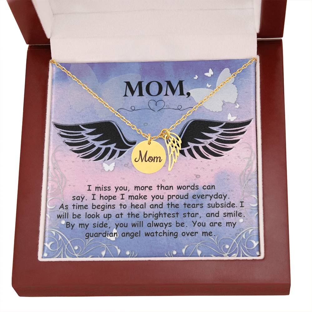 I Miss You More Than Mom Remembrance Necklace Angel Wing Charm, Stainless Steel 18-22'' Chain-Express Your Love Gifts