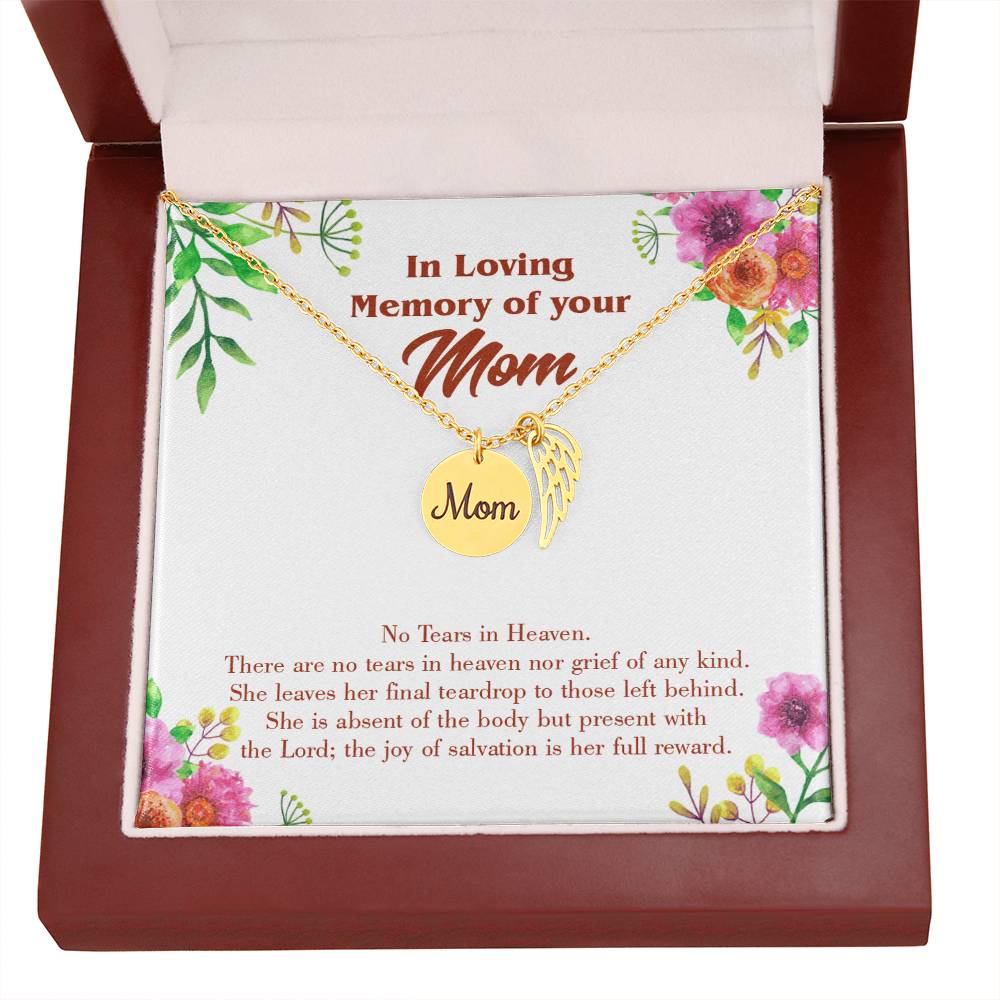 No_Tears_In_Heaven_Artwork Mom Remembrance Necklace Angel Wing Charm, Stainless Steel 18-22'' Chain-Express Your Love Gifts