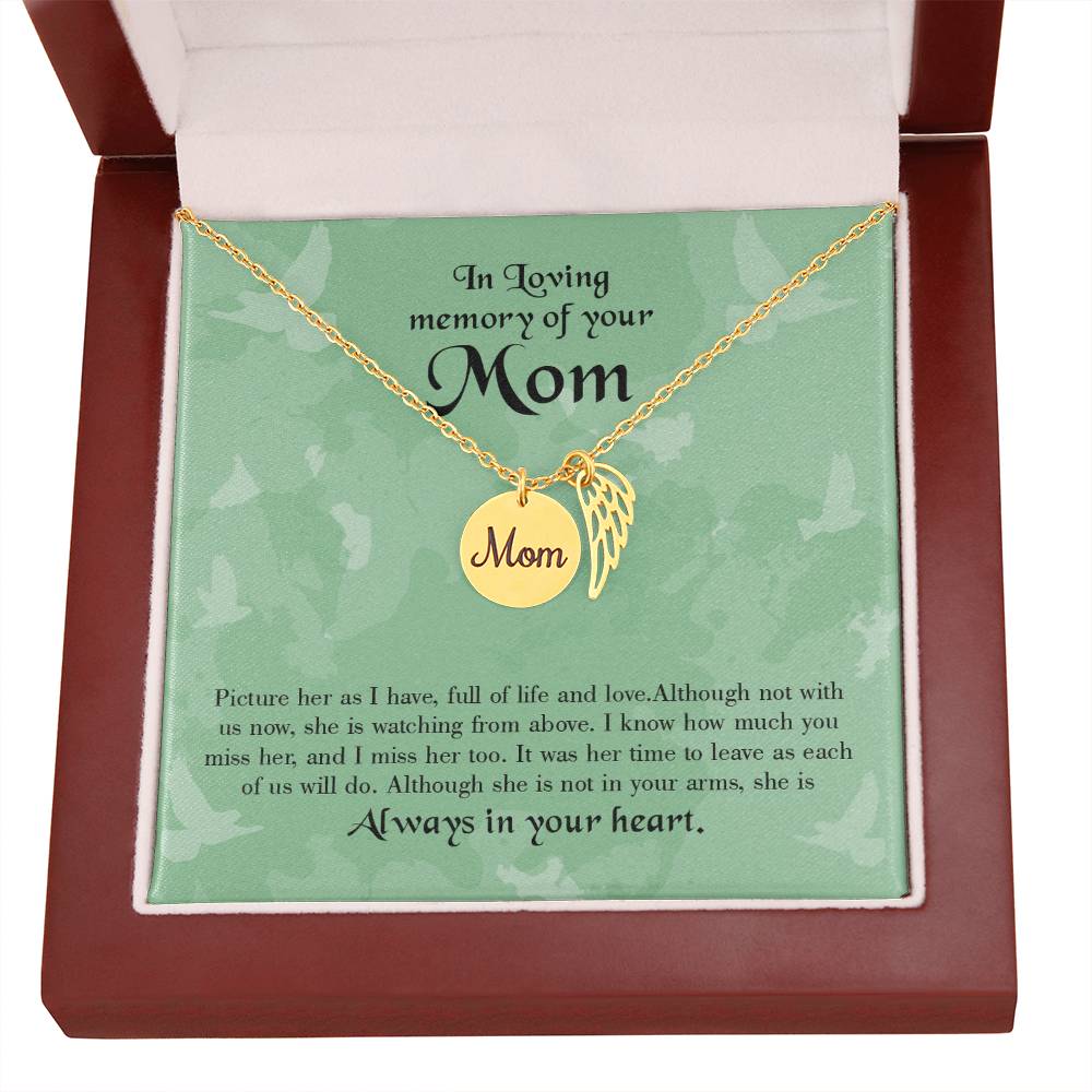 Full Of Life Mom Remembrance Necklace Angel Wing Charm, Stainless Steel 18-22'' Chain-Express Your Love Gifts