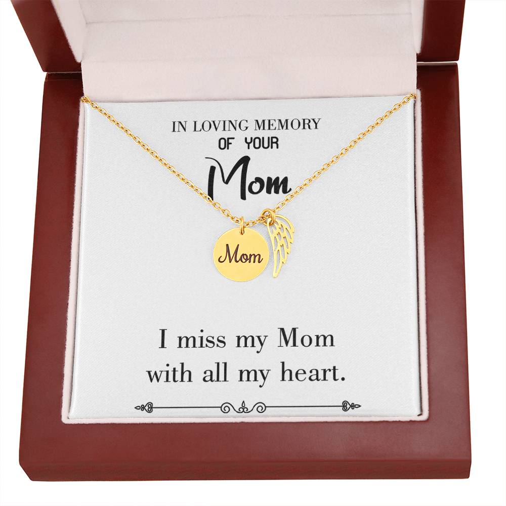 With All My Heart White Mom Remembrance Necklace Angel Wing Charm, Stainless Steel 18-22'' Chain-Express Your Love Gifts