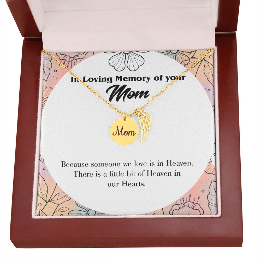 Heaven In Our Hearts Mom Remembrance Necklace Angel Wing Charm, Stainless Steel 18-22'' Chain-Express Your Love Gifts