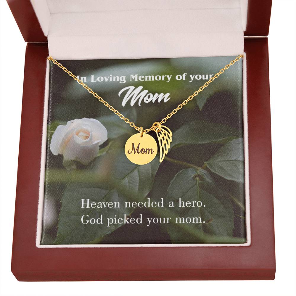 God Picked Mom Mom Remembrance Necklace Angel Wing Charm, Stainless Steel 18-22'' Chain-Express Your Love Gifts