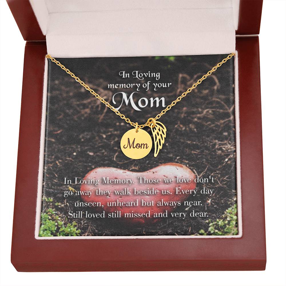 In Loving Memory Mom Remembrance Necklace Angel Wing Charm, Stainless Steel 18-22'' Chain-Express Your Love Gifts