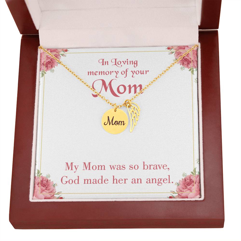 Brave Mom Mom Remembrance Necklace Angel Wing Charm, Stainless Steel 18-22'' Chain-Express Your Love Gifts