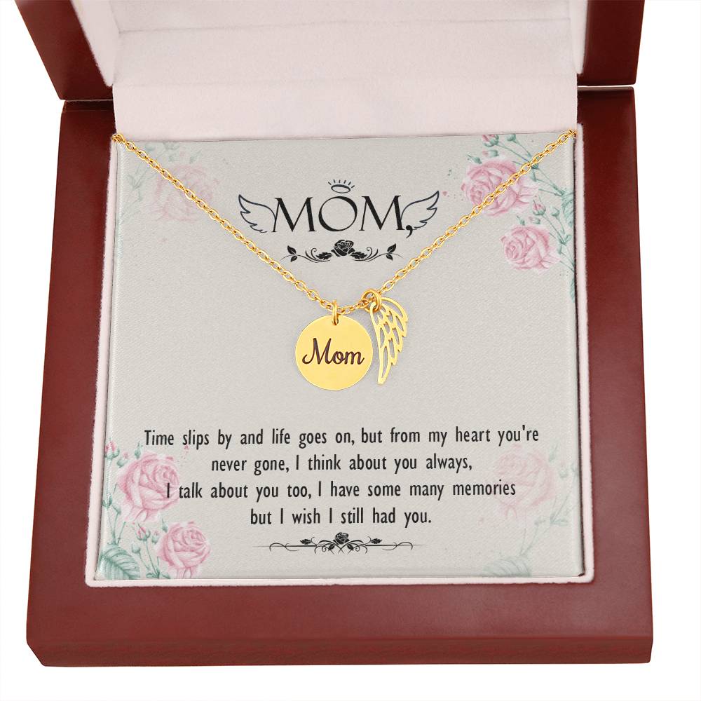 Time Slips By Mom Remembrance Necklace Angel Wing Charm, Stainless Steel 18-22'' Chain-Express Your Love Gifts