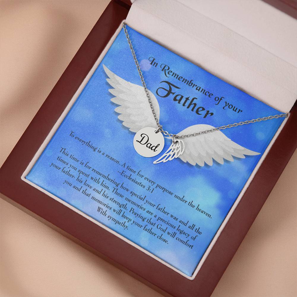 As You Honor Your Father Remembrance Necklace for Dad Angel Wing Charm Stainless Steel or 18k Gold Finish-Express Your Love Gifts