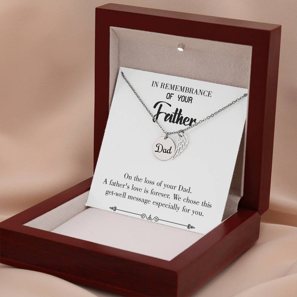 A Father's Love Remembrance Necklace for Dad Angel Wing Charm Stainless Steel or 18k Gold Finish-Express Your Love Gifts