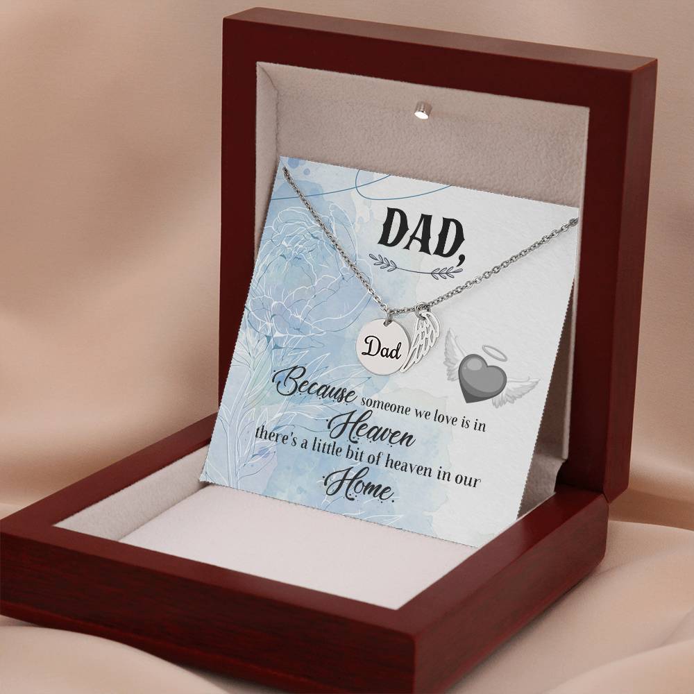 Because Someone We Love Remembrance Necklace for Dad Angel Wing Charm Stainless Steel or 18k Gold Finish-Express Your Love Gifts