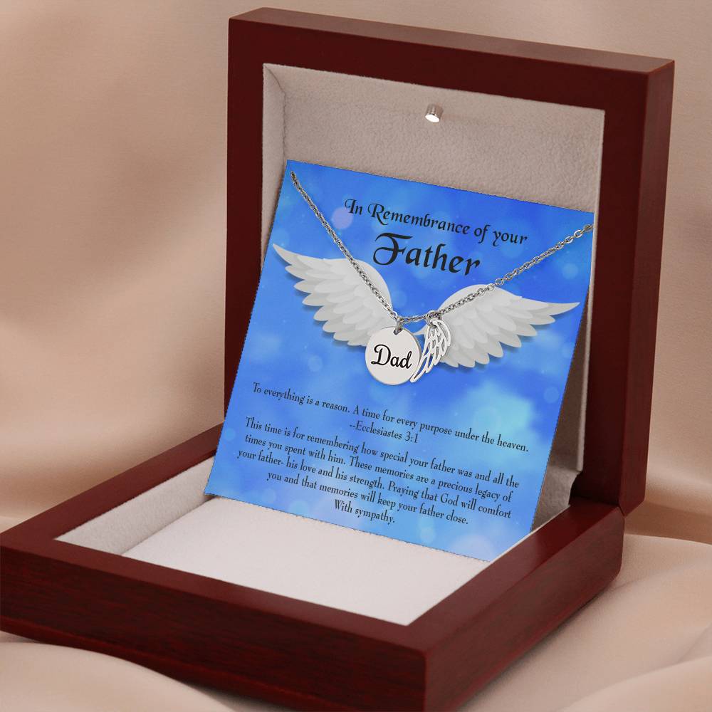 As You Honor Your Father Remembrance Necklace for Dad Angel Wing Charm Stainless Steel or 18k Gold Finish-Express Your Love Gifts