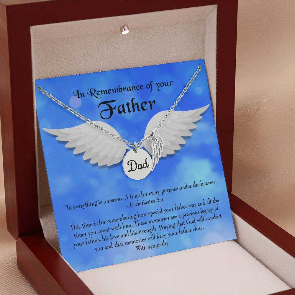 As You Honor Your Father Remembrance Necklace for Dad Angel Wing Charm Stainless Steel or 18k Gold Finish-Express Your Love Gifts