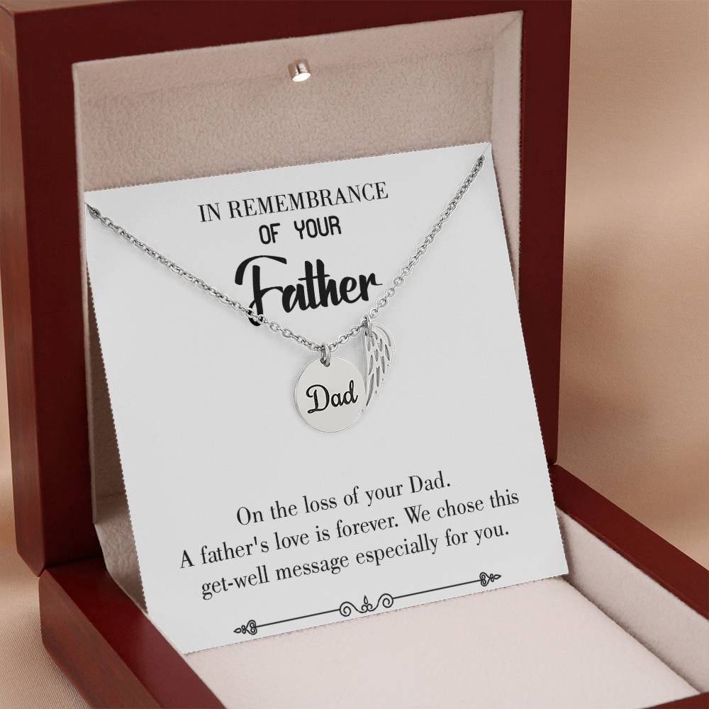 A Father's Love Remembrance Necklace for Dad Angel Wing Charm Stainless Steel or 18k Gold Finish-Express Your Love Gifts