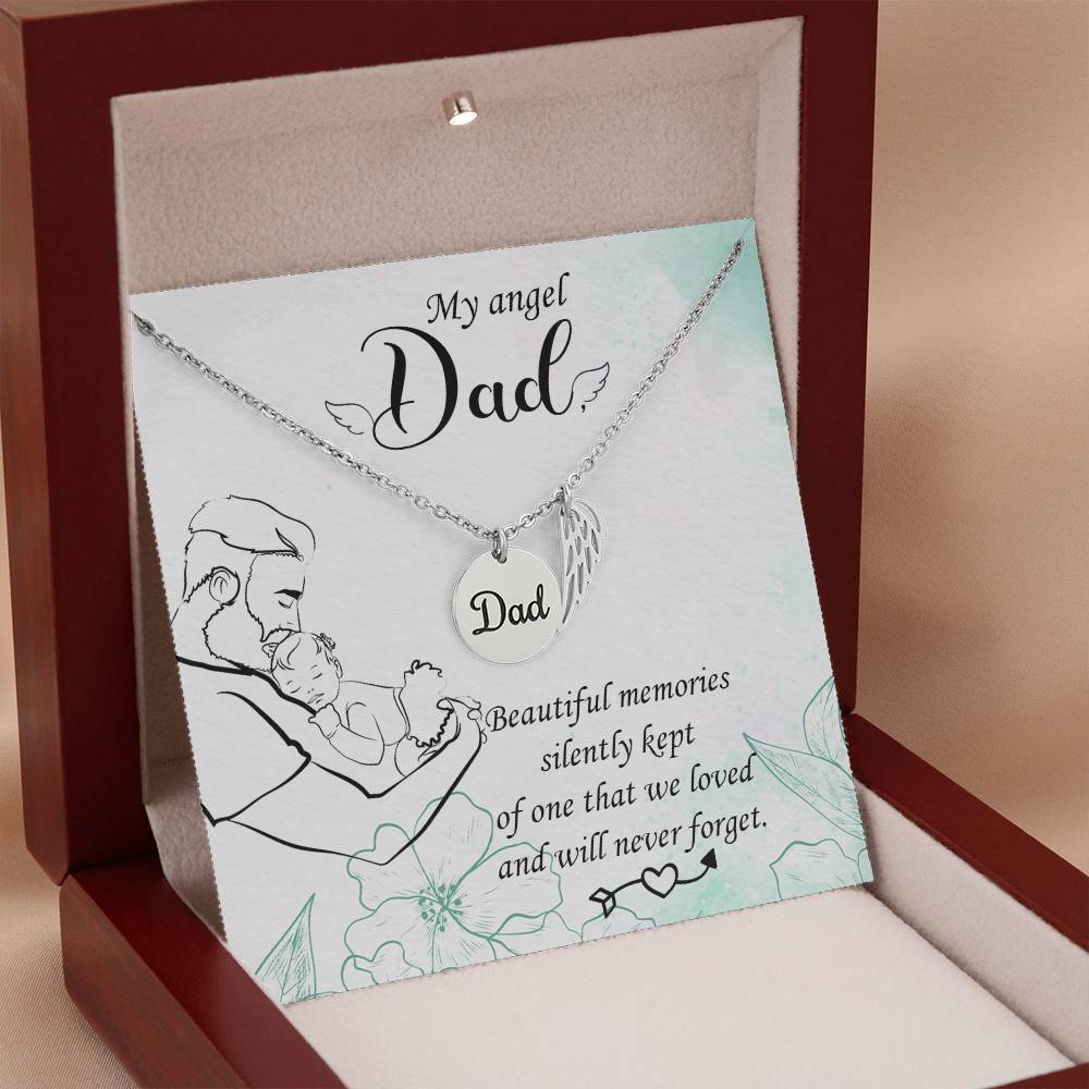 Beautiful Memories Remembrance Necklace for Dad Angel Wing Charm Stainless Steel or 18k Gold Finish-Express Your Love Gifts