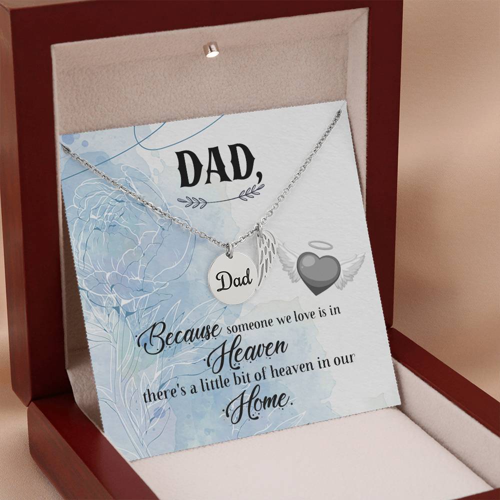 Because Someone We Love Remembrance Necklace for Dad Angel Wing Charm Stainless Steel or 18k Gold Finish-Express Your Love Gifts