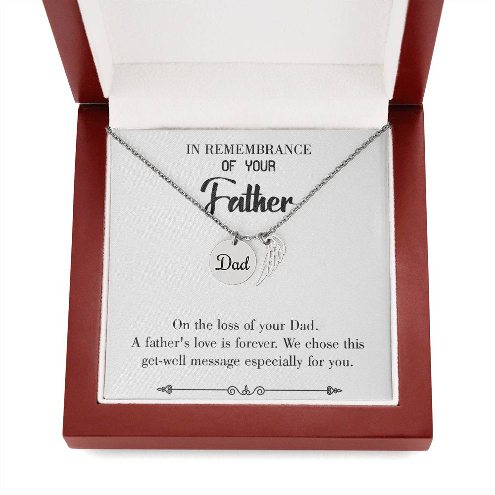 A Father's Love Remembrance Necklace for Dad Angel Wing Charm Stainless Steel or 18k Gold Finish-Express Your Love Gifts