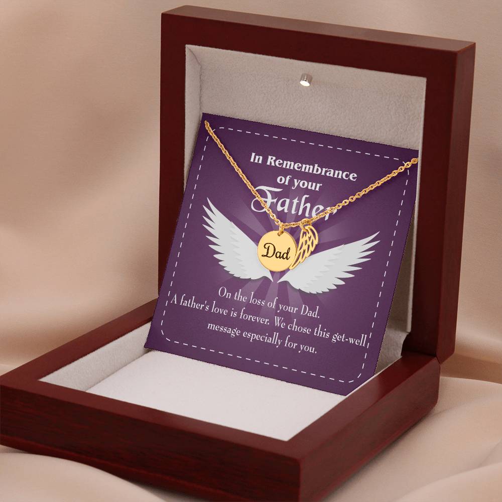 A Father's Love is Forever Remembrance Necklace for Dad Angel Wing Charm Stainless Steel or 18k Gold Finish-Express Your Love Gifts