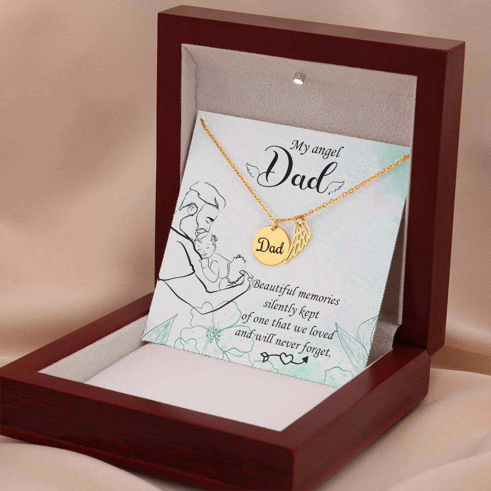 Beautiful Memories Remembrance Necklace for Dad Angel Wing Charm Stainless Steel or 18k Gold Finish-Express Your Love Gifts