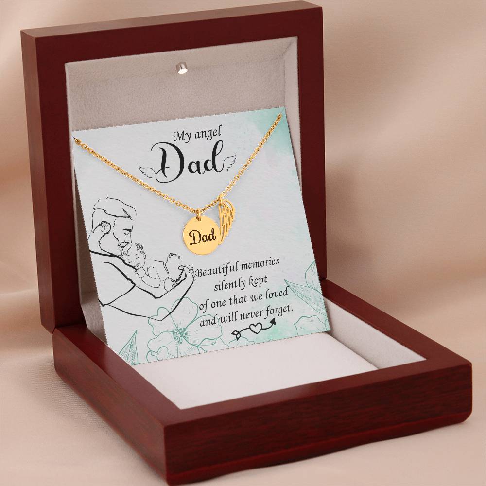 Beautiful Memories Remembrance Necklace for Dad Angel Wing Charm Stainless Steel or 18k Gold Finish-Express Your Love Gifts