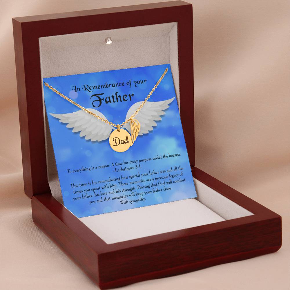 As You Honor Your Father Remembrance Necklace for Dad Angel Wing Charm Stainless Steel or 18k Gold Finish-Express Your Love Gifts