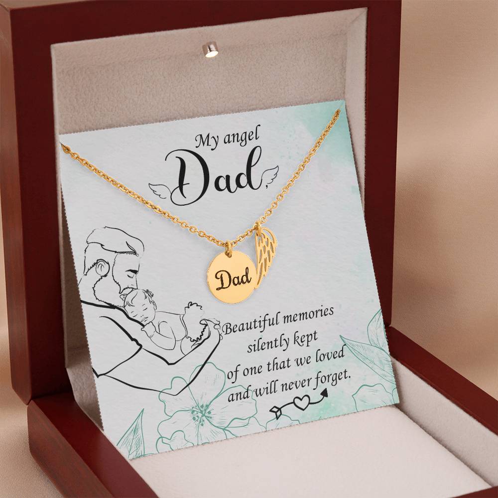 Beautiful Memories Remembrance Necklace for Dad Angel Wing Charm Stainless Steel or 18k Gold Finish-Express Your Love Gifts