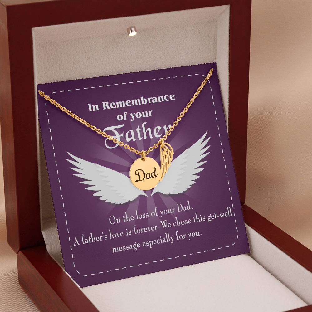 A Father's Love is Forever Remembrance Necklace for Dad Angel Wing Charm Stainless Steel or 18k Gold Finish-Express Your Love Gifts