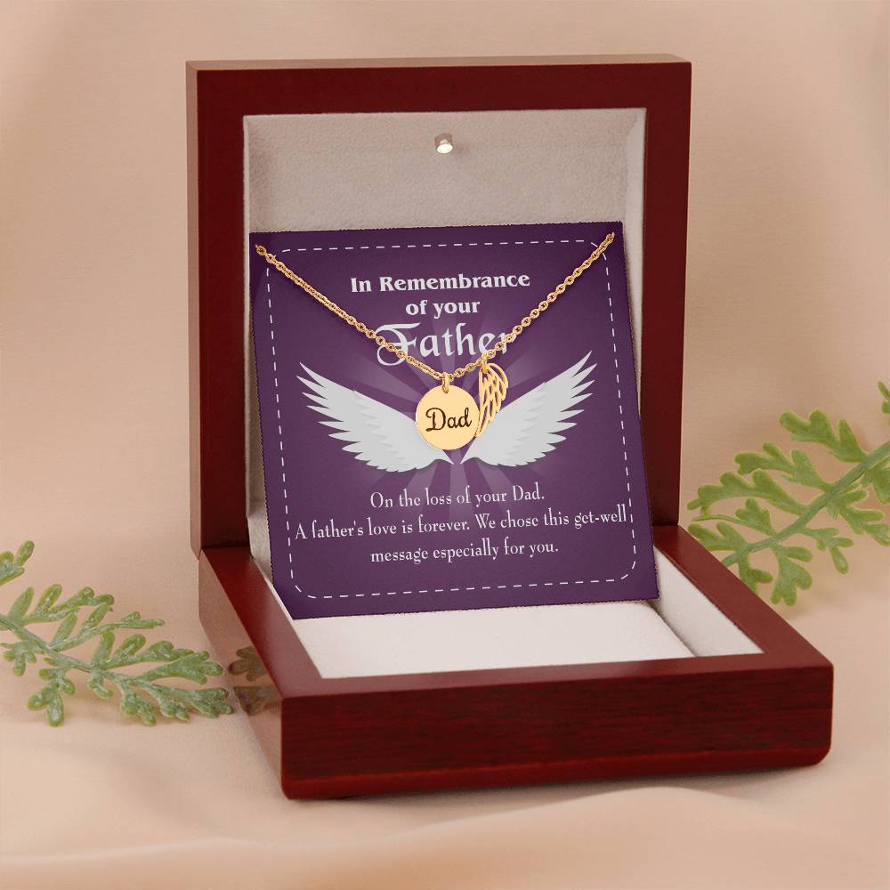 A Father's Love is Forever Remembrance Necklace for Dad Angel Wing Charm Stainless Steel or 18k Gold Finish-Express Your Love Gifts