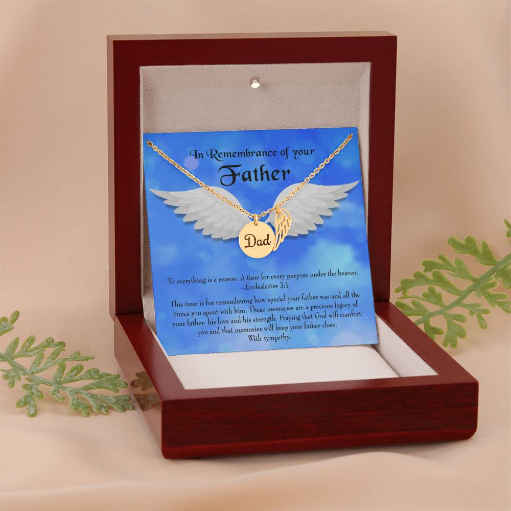 As You Honor Your Father Remembrance Necklace for Dad Angel Wing Charm Stainless Steel or 18k Gold Finish-Express Your Love Gifts