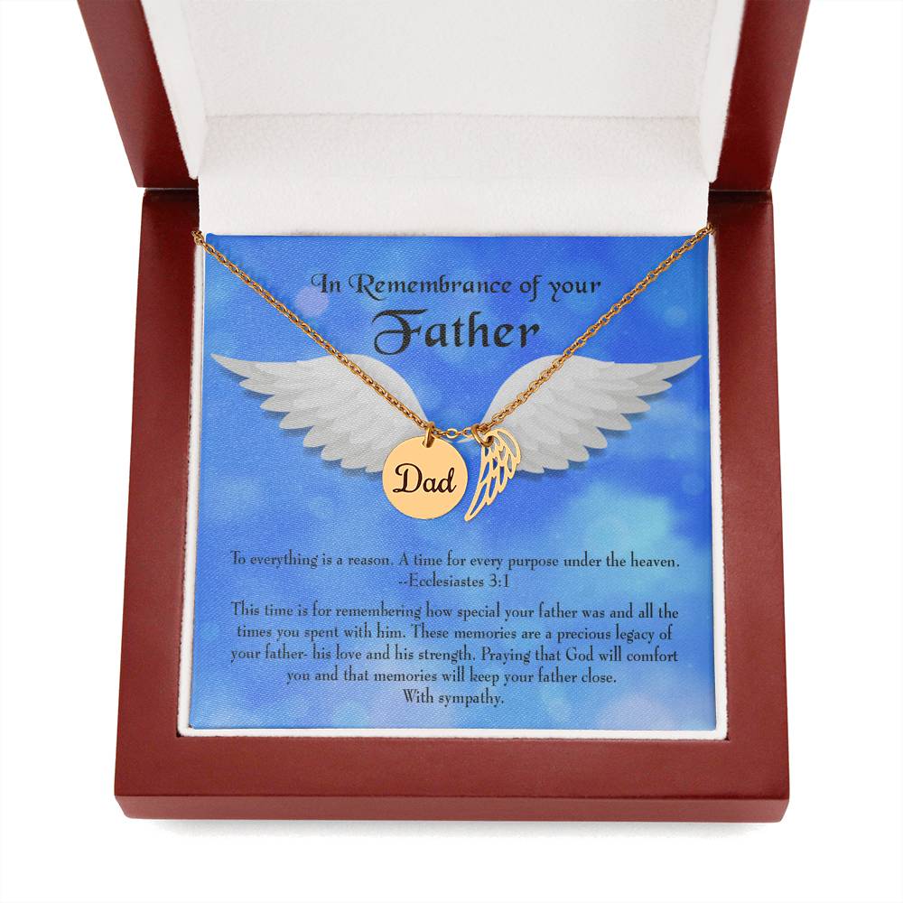 As You Honor Your Father Remembrance Necklace for Dad Angel Wing Charm Stainless Steel or 18k Gold Finish-Express Your Love Gifts