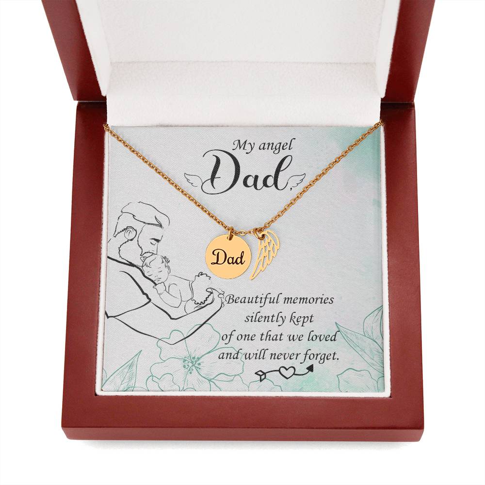 Beautiful Memories Remembrance Necklace for Dad Angel Wing Charm Stainless Steel or 18k Gold Finish-Express Your Love Gifts