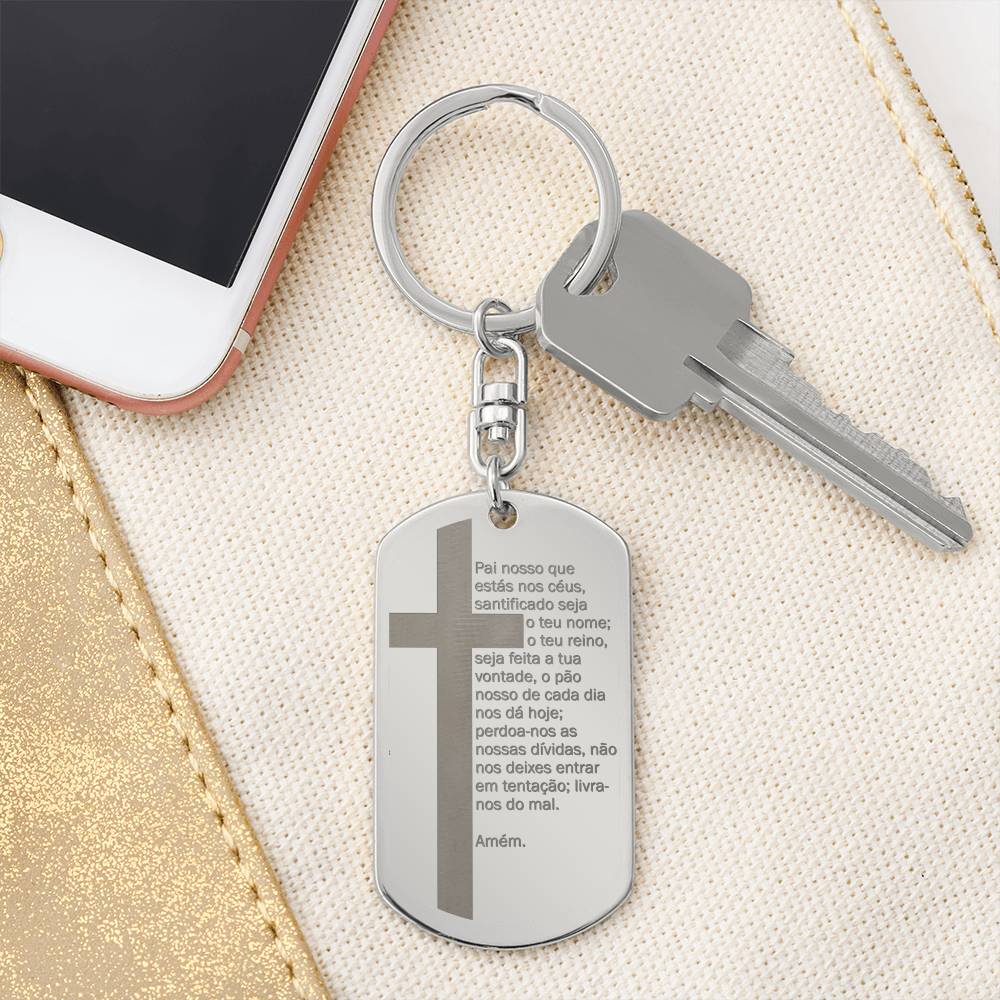 Lord's Prayer Portuguese Pai Nosso Engraved Dog Tag Bible Keychain Stainless Steel or 18k Gold-Express Your Love Gifts