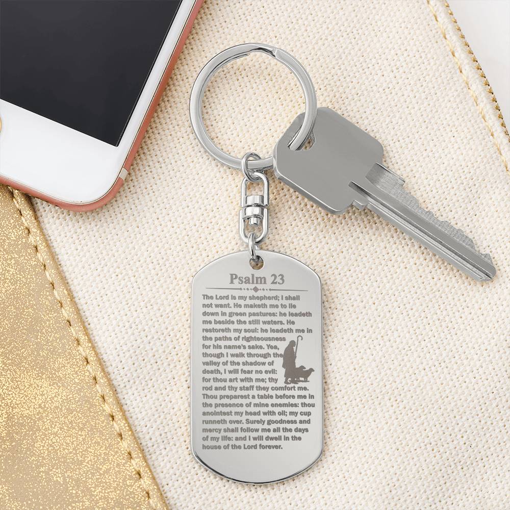 Psalm 23 English Lord is My Shepherd Engraved Dog Tag Bible Keychain Stainless Steel or 18k Gold-Express Your Love Gifts