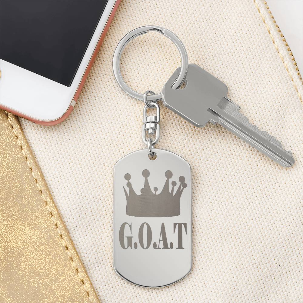 GOAT Greatest of All Time Engraved Dog Tag Keychain Stainless Steel or 18k Gold-Express Your Love Gifts