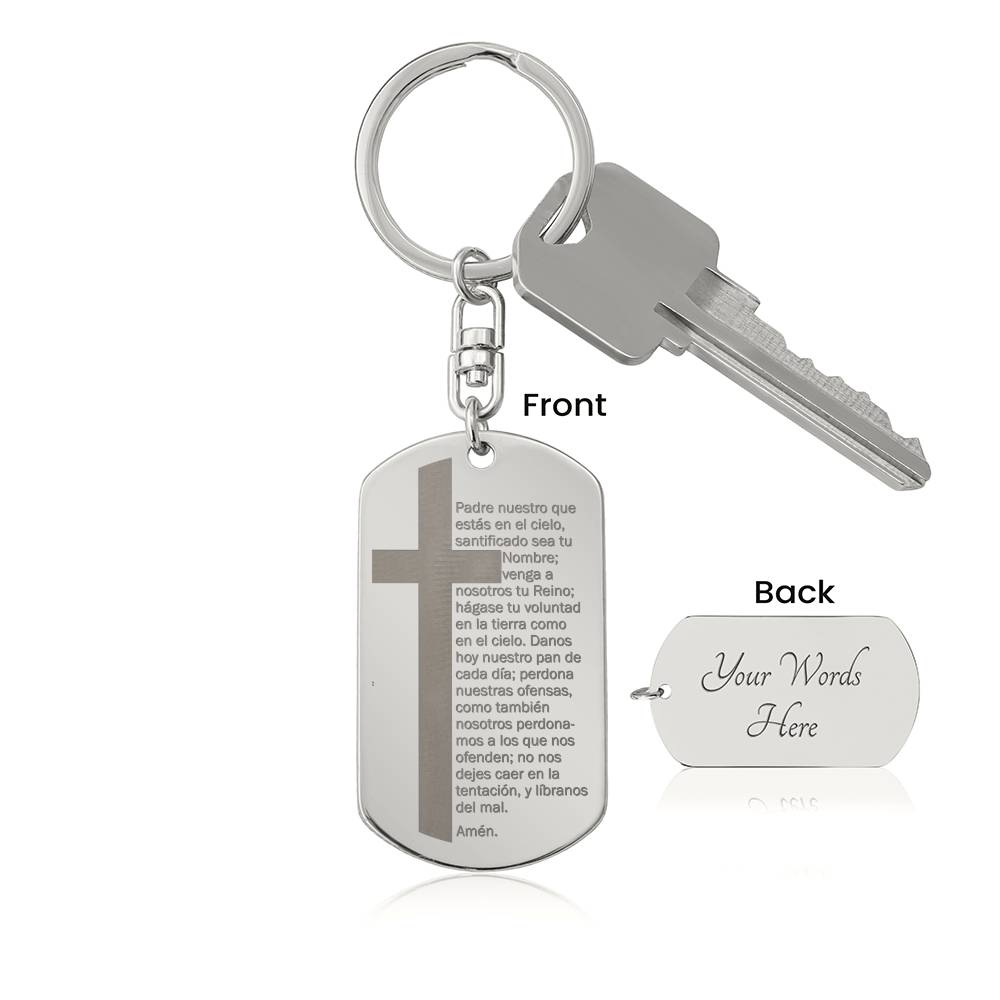 Lords Prayer Spanish Padre Nuestro Engraved Dog Tag Bible Keychain Stainless Steel or 18k Gold-Express Your Love Gifts