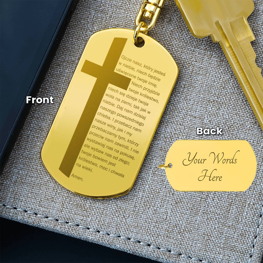 Lords Prayer Polish Ojcze Nasz Engraved Dog Tag Bible Keychain Stainless Steel or 18k Gold-Express Your Love Gifts