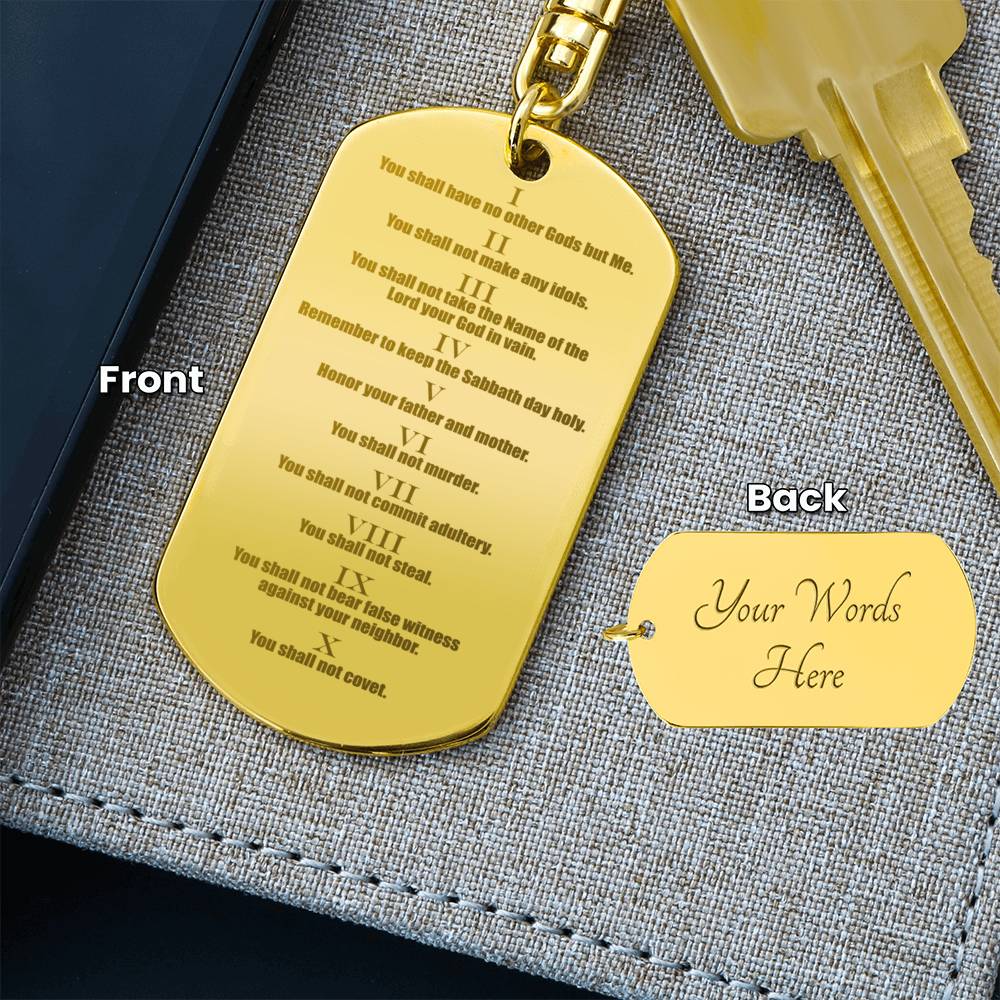 Ten Commandments English Engraved Dog Tag Bible Keychain Stainless Steel or 18k Gold-Express Your Love Gifts