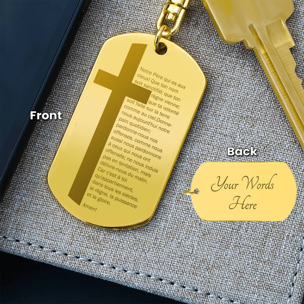 Lord's Prayer French Notre Père Dogtag Engraved Dog Tag Bible Keychain Stainless Steel or 18k Gold-Express Your Love Gifts