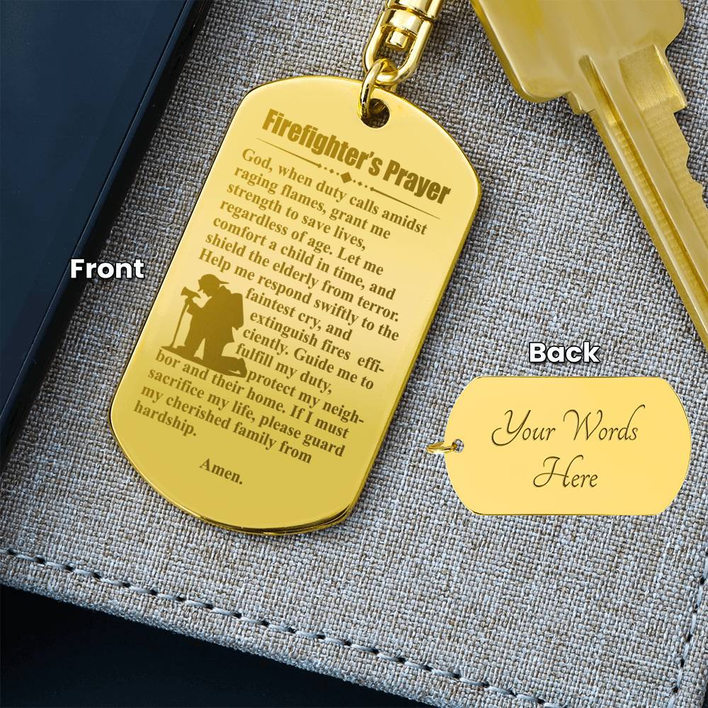 Firefighter's Prayer Engraved Dog Tag Bible Keychain Stainless Steel or 18k Gold-Express Your Love Gifts