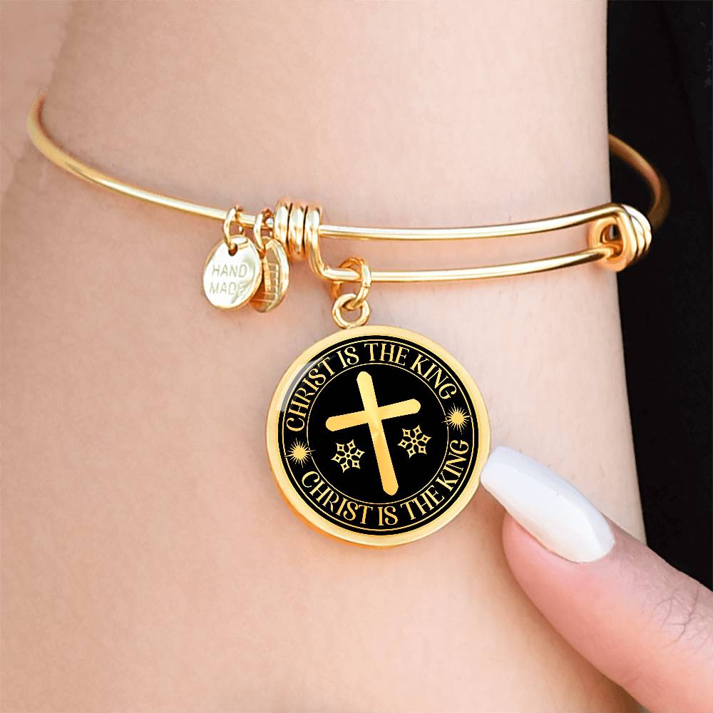 Christ is The King Mark 15:32 Bracelet Stainless Steel or 18k Gold Circle Bangle-Express Your Love Gifts