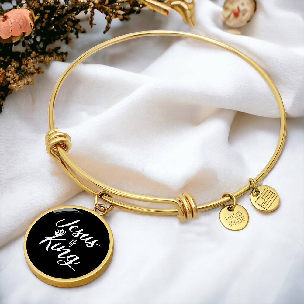 Jesus is King Matthew 28:18 Bracelet Stainless Steel or 18k Gold Circle Bangle-Express Your Love Gifts