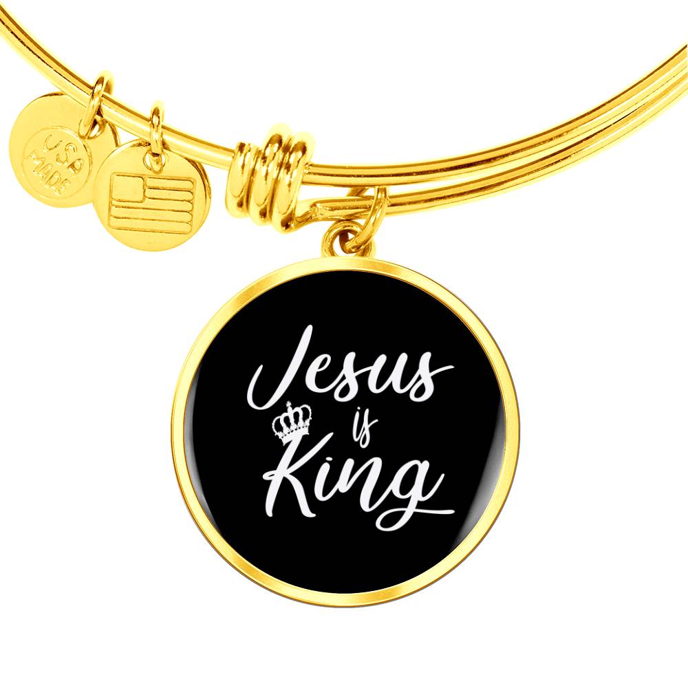 Jesus is King Matthew 28:18 Bracelet Stainless Steel or 18k Gold Circle Bangle-Express Your Love Gifts