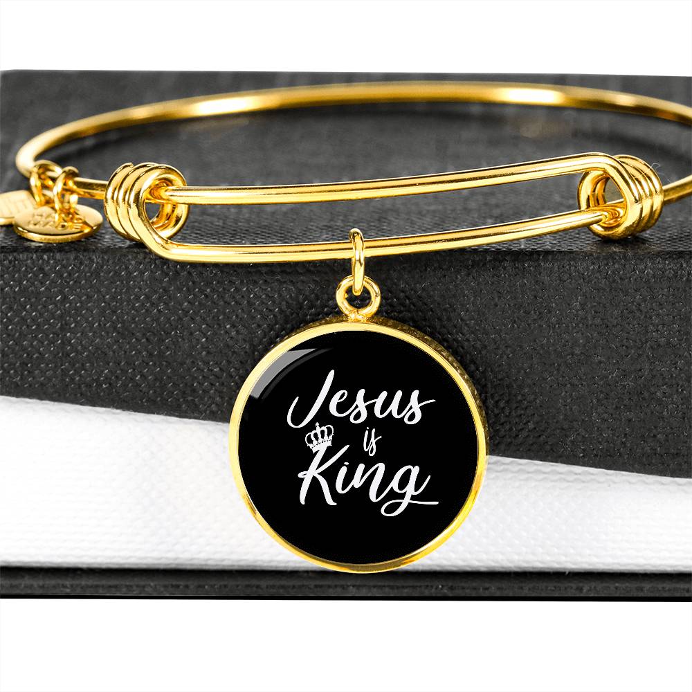 Jesus is King Matthew 28:18 Bracelet Stainless Steel or 18k Gold Circle Bangle-Express Your Love Gifts