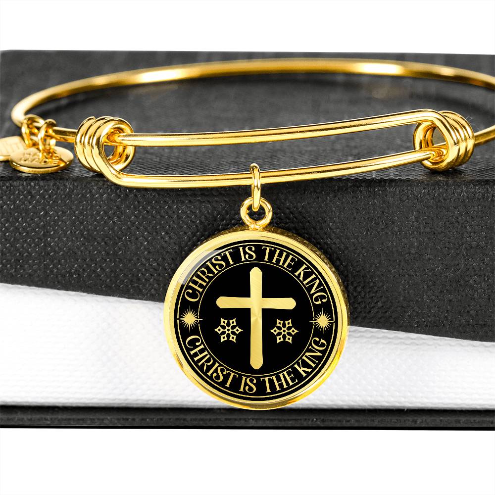 Christ is The King Mark 15:32 Bracelet Stainless Steel or 18k Gold Circle Bangle-Express Your Love Gifts