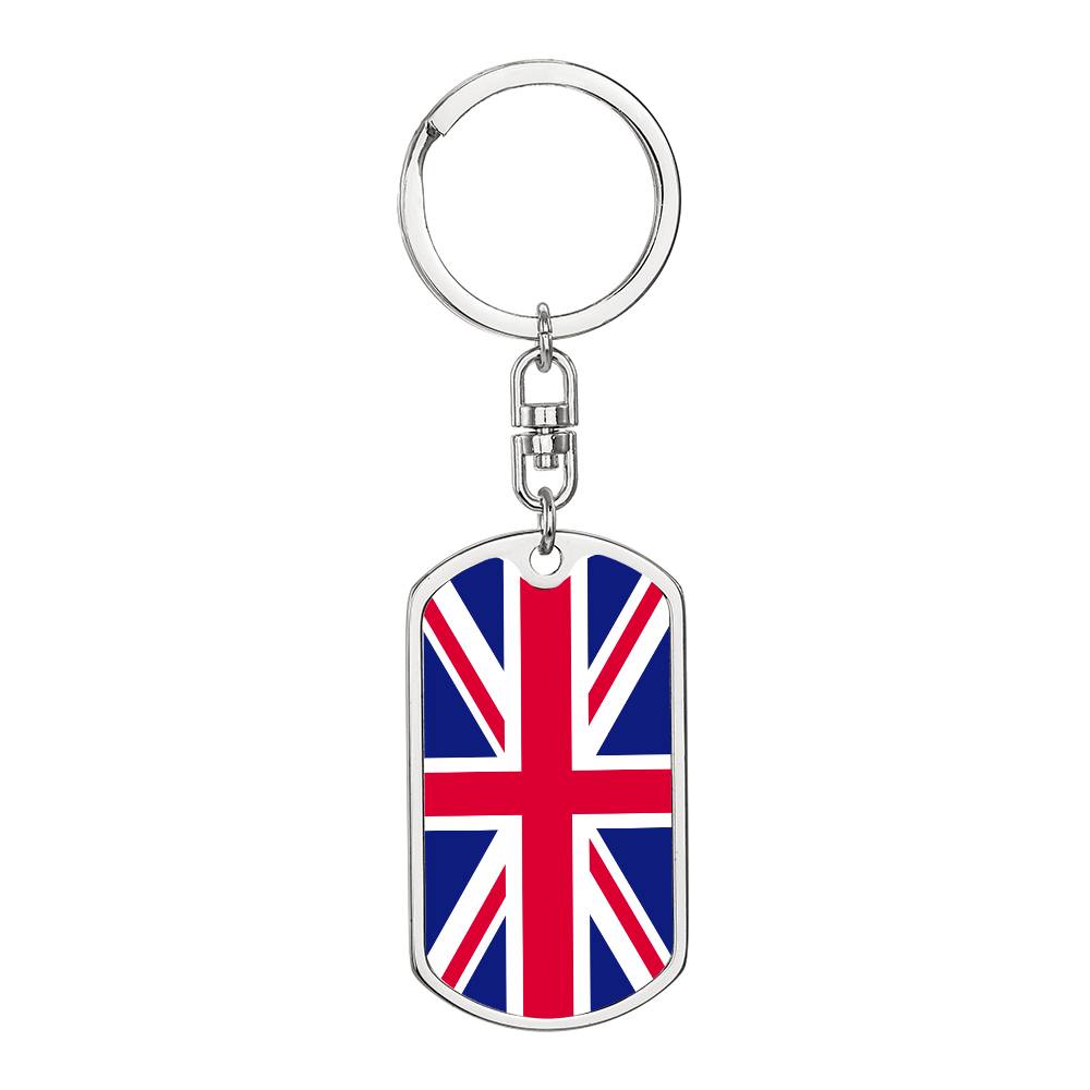 UK Flag Stainless Steel or 18k Gold Premium Swivel Dog Tag Keychain-Express Your Love Gifts
