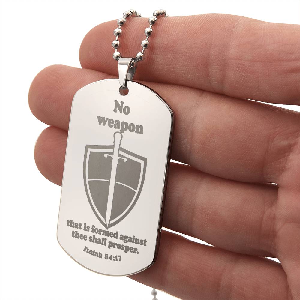 Isaiah 54.17 No Weapon Engraved Dog Tag Necklace Stainless Steel or 18k Gold w 24" Chain-Express Your Love Gifts