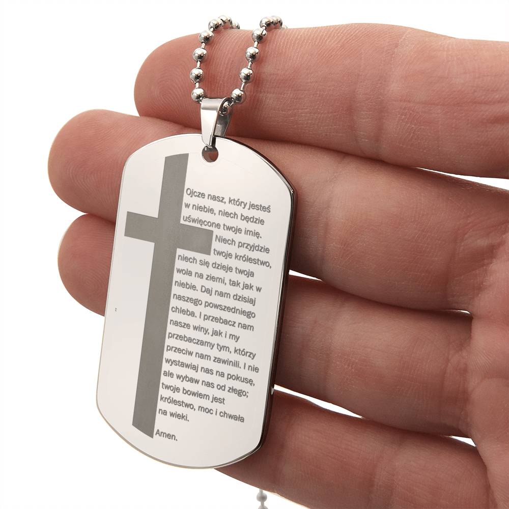 Lords Prayer Polish Ojcze Nasz Engraved Dog Tag Necklace Stainless Steel or 18k Gold w 24" Chain-Express Your Love Gifts