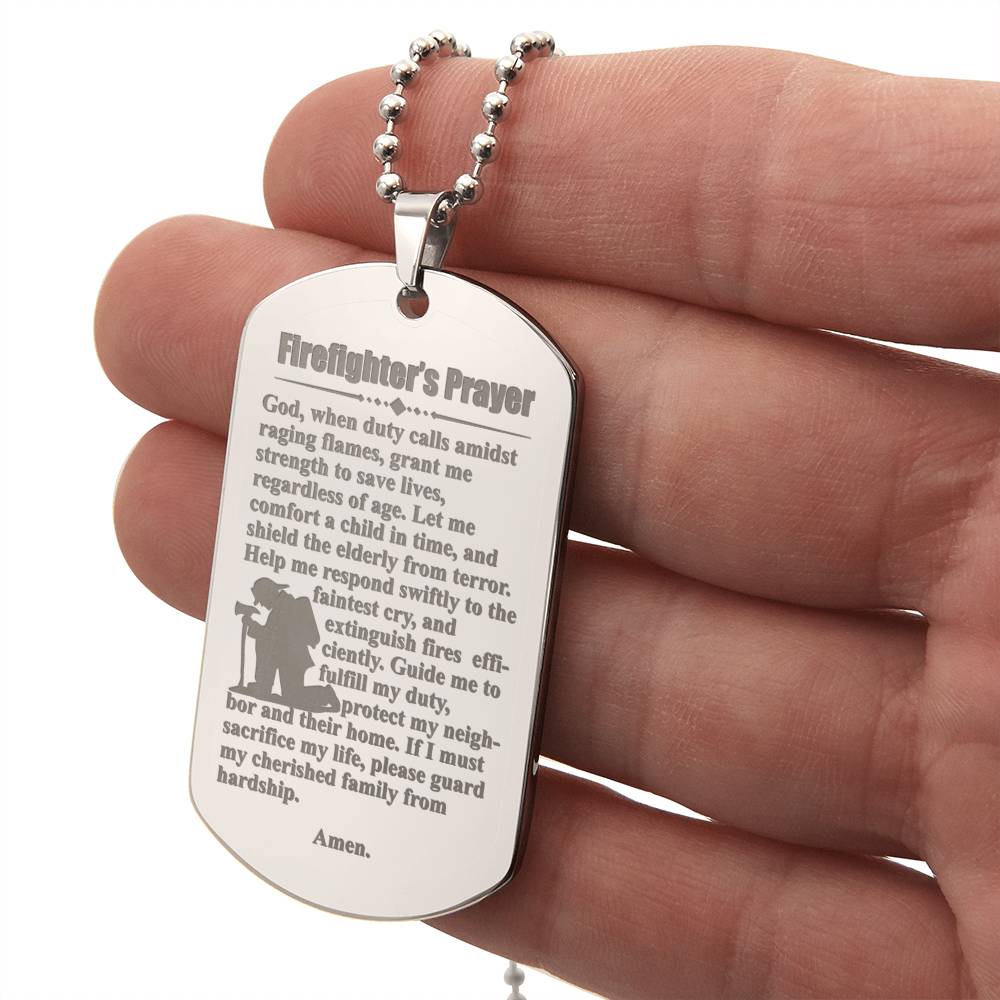 Firefighter's Prayer Dogtag Engraved Dog Tag Necklace Stainless Steel or 18k Gold w 24" Chain-Express Your Love Gifts